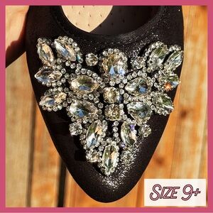 🖤Black Blingy Ballet Flats/Foldable Sparkly, Rhinestone, Comfy, Slip-On Flats/9+
